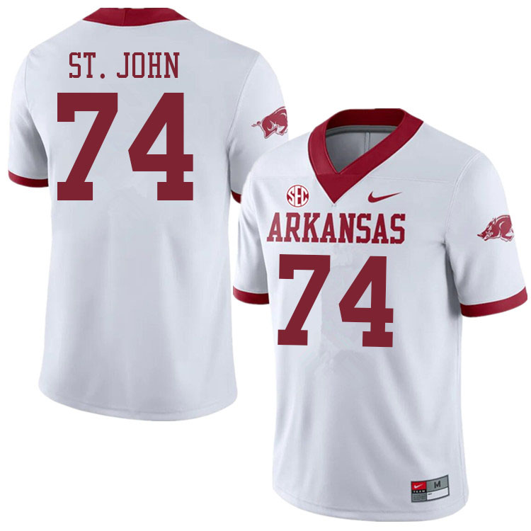 Men #74 Jalen St. John Arkansas Razorbacks College Football Jerseys Sale-Alternate White - Click Image to Close